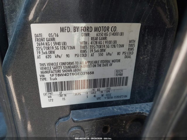 Продаж на аукціоні авто 2016 Ford F-450 Xl, vin: 1FT8W4DT6GED31658, номер лоту: 46234719
