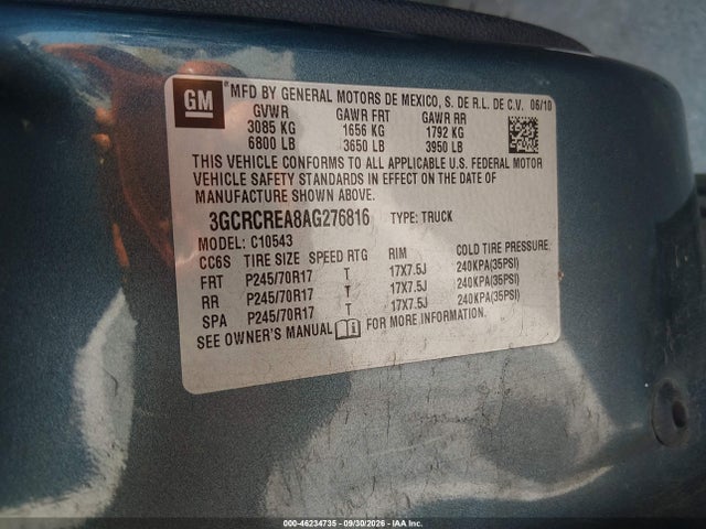 46234735 :رقم المزاد ، 3GCRCREA8AG276816 vin ، 2010 Chevrolet Silverado 1500 Ls مزاد بيع