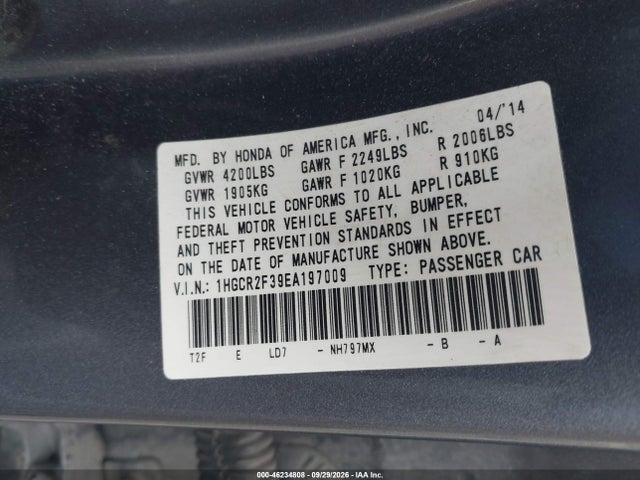 Honda ACCORD LX 2014 1HGCR2F39EA197009 Image 9