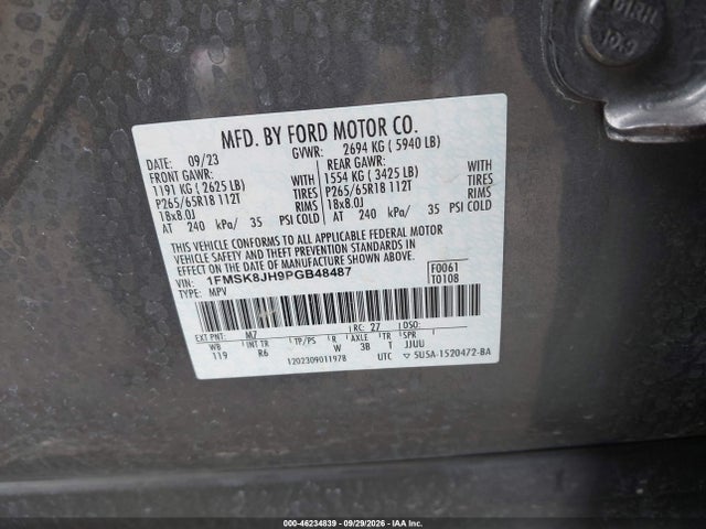 Продажа на аукционе авто 2023 Ford Explorer Timberline, vin: 1FMSK8JH9PGB48487, номер лота: 46234839