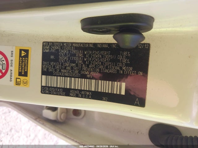 Aukcja sprzedaży 2013 Toyota Highlander Base Plus, vin: 5TDZA3EH8DS035201, numer aukcji: 46234863