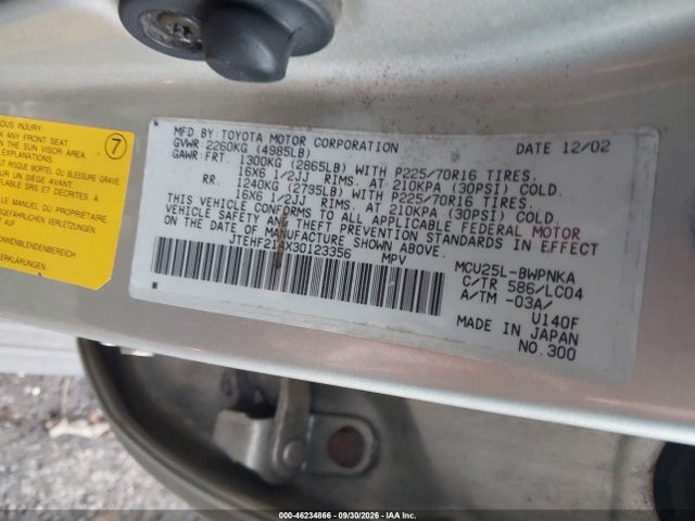 Продажа на аукционе авто 2003 Toyota Highlander Limited, vin: JTEHF21AX30123356, номер лота: 46234866