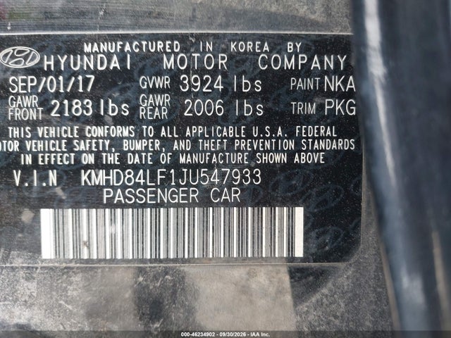 Aukcja sprzedaży 2018 Hyundai Elantra Sel, vin: KMHD84LF1JU547933, numer aukcji: 46234902