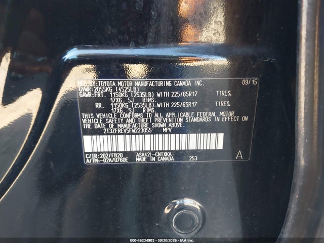 Aukcja sprzedaży 2015 Toyota Rav4 Le, vin: 2T3ZFREV5FW223055, numer aukcji: 46234903