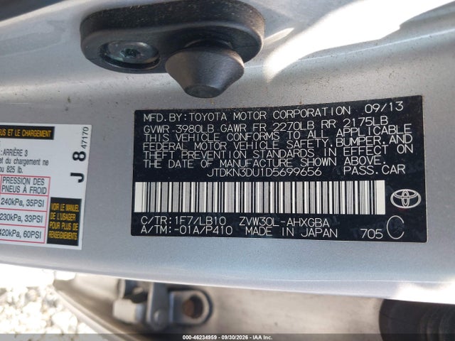 Aukcja sprzedaży 2013 Toyota Prius Four, vin: JTDKN3DU1D5699656, numer aukcji: 46234959
