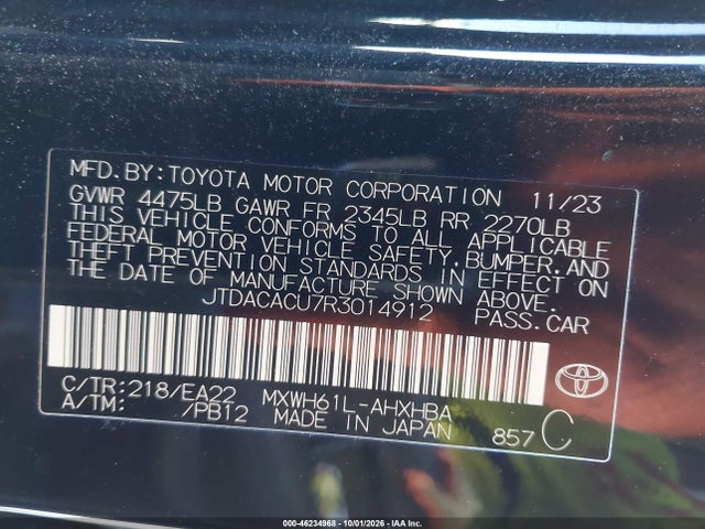 Продаж на аукціоні авто 2024 Toyota Prius Prime Xse Premium, vin: JTDACACU7R3014912, номер лоту: 46234968