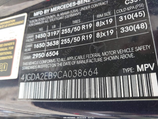 Продаж на аукціоні авто 2012 Mercedes-benz Ml 350 Bluetec 4matic, vin: 4JGDA2EB9CA038664, номер лоту: 46234985