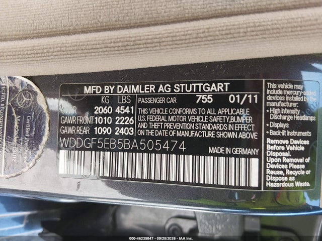 46235047 :رقم المزاد ، WDDGF5EB5BA505474 vin ، 2011 Mercedes-benz C 300 Luxury مزاد بيع