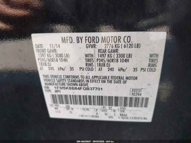 Aukcja sprzedaży 2015 Ford Explorer, vin: 1FM5K8B84FGB37701, numer aukcji: 46235057