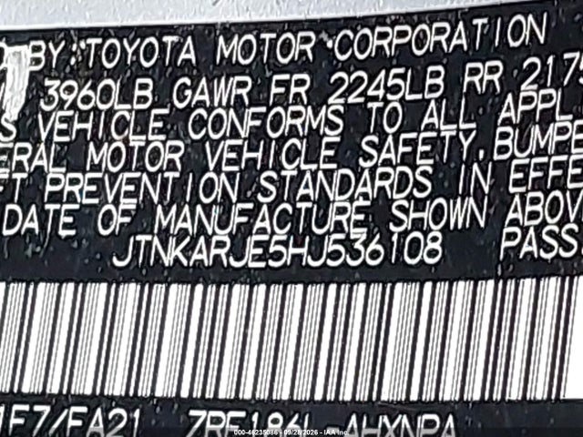 46235086 :رقم المزاد ، JTNKARJE5HJ536108 vin ، 2017 Toyota Corolla Im مزاد بيع