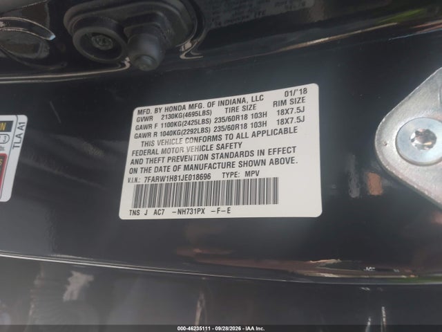 2018 Honda Cr-v Ex-l/ex-l Navi მანქანა იყიდება აუქციონზე, vin: 7FARW1H81JE018696, აუქციონის ნომერი: 46235111