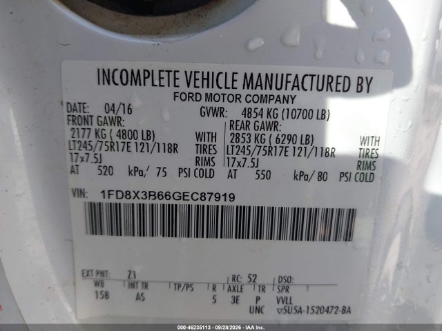 2016 Ford F-350 Xl მანქანა იყიდება აუქციონზე, vin: 1FD8X3B66GEC87919, აუქციონის ნომერი: 46235113