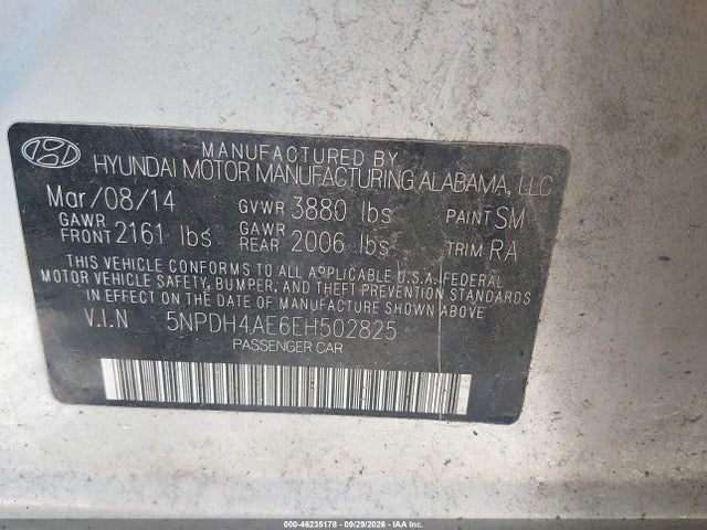 Hyundai Elantra Limited 2014 5NPDH4AE6EH502825 Image 9