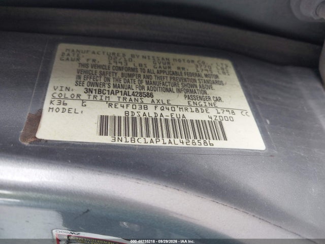 46235218 :رقم المزاد ، 3N1BC1AP1AL428586 vin ، 2010 Nissan Versa 1.8s مزاد بيع