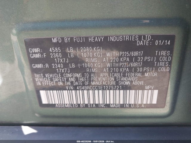 4S4BRCCC1E1275721 Subaru Outback 2.5i Premium
