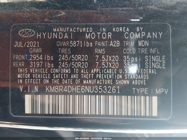 Aukcja sprzedaży 2022 Hyundai Palisade Sel, vin: KM8R4DHE6NU353261, numer aukcji: 46235283