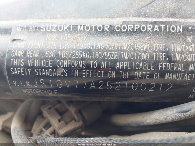 Продаж на аукціоні авто 2005 Suzuki Gsf1200 S, vin: JS1GV77A252100212, номер лоту: 46235288