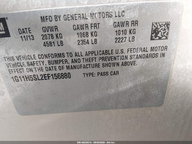 Aukcja sprzedaży 2014 Chevrolet Malibu 1lz, vin: 1G11H5SL2EF156880, numer aukcji: 46235314