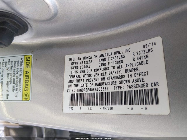 46235340 :رقم المزاد ، 1HGCR3F95FA005662 vin ، 2015 Honda Accord Touring مزاد بيع