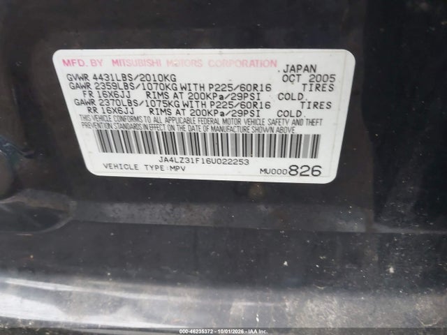 2006 Mitsubishi Outlander Ls მანქანა იყიდება აუქციონზე, vin: JA4LZ31F16U022253, აუქციონის ნომერი: 46235372