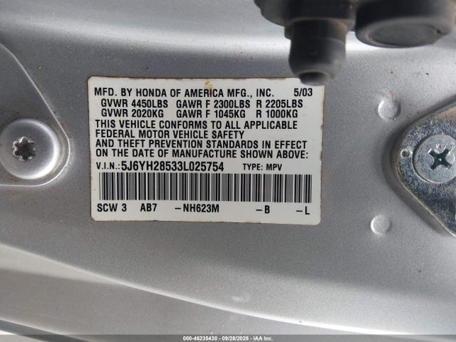 Продаж на аукціоні авто 2003 Honda Element Ex, vin: 5J6YH28533L025754, номер лоту: 46235430