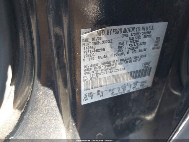 46235438 :رقم المزاد ، 1FTRW07353KC22953 vin ، 2003 Ford F-150 Lariat مزاد بيع