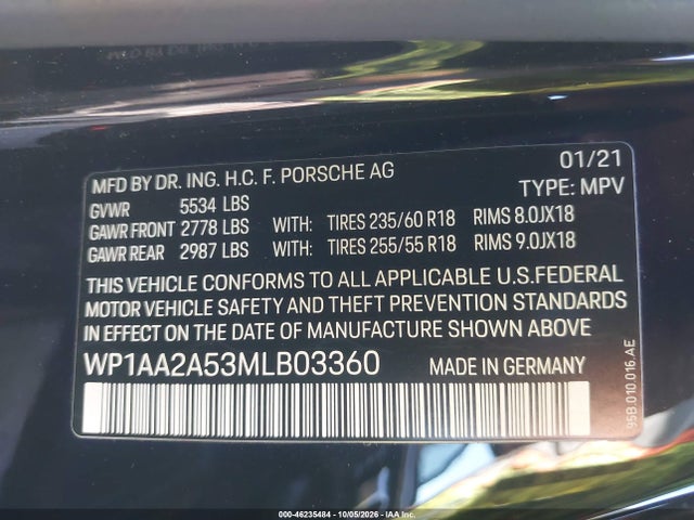Aukcja sprzedaży 2021 Porsche Macan, vin: WP1AA2A53MLB03360, numer aukcji: 46235484