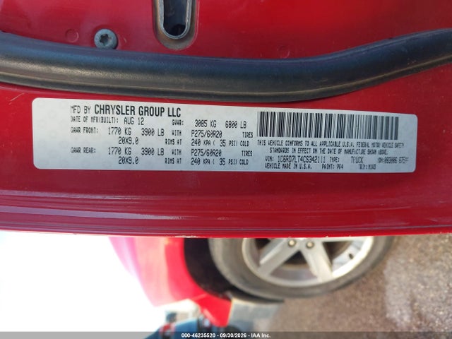 Aukcja sprzedaży 2012 Ram 1500 Slt, vin: 1C6RD7LT4CS342111, numer aukcji: 46235520