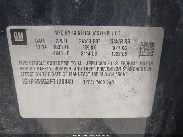 Продажа на аукционе авто 2015 Chevrolet Cruze Ls Auto, vin: 1G1PA5SG2F7130440, номер лота: 46235546
