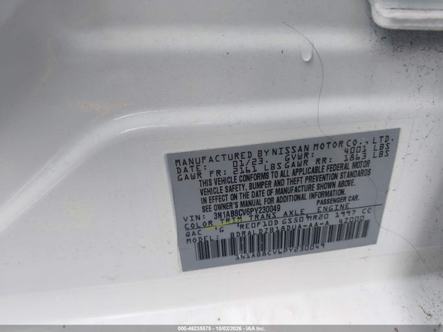 Aukcja sprzedaży 2023 Nissan Sentra Sv Xtronic Cvt, vin: 3N1AB8CV6PY230049, numer aukcji: 46235575