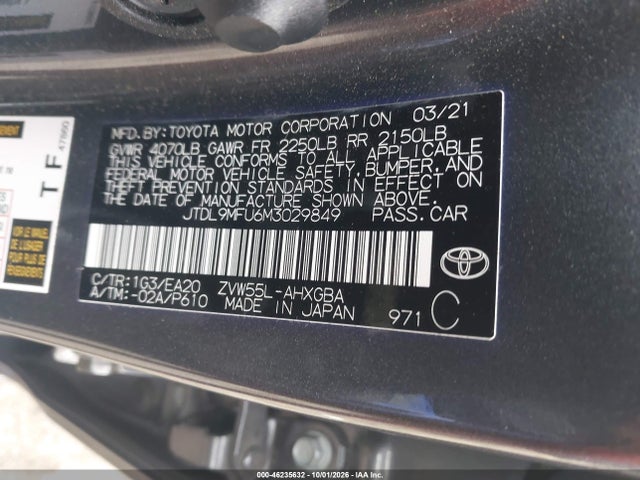 JTDL9MFU6M3029849 Toyota Prius Xle Awd-e