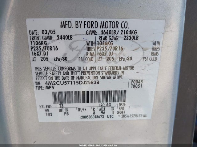 Продаж на аукціоні авто 2005 Mercury Mariner Luxury/premier, vin: 4M2CU57115DJ25838, номер лоту: 46235666