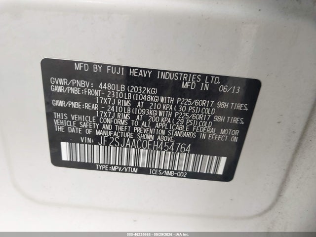 Aukcja sprzedaży 2014 Subaru Forester 2.5i, vin: JF2SJAAC0EH454764, numer aukcji: 46235668