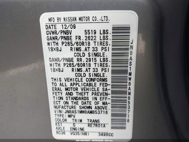 Продажа на аукционе авто 2010 Infiniti Fx35, vin: JN8AS1MW8AM853716, номер лота: 46235667