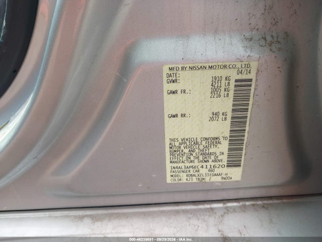 46235691 :رقم المزاد ، 1N4AL3AP6EC411620 vin ، 2014 Nissan Altima 2.5 Sl مزاد بيع