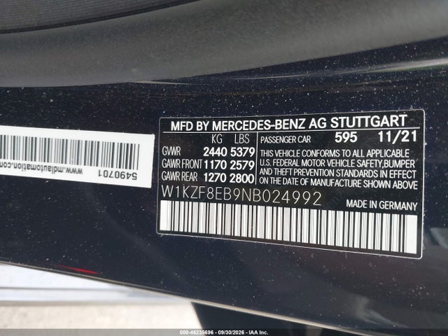 Продажа на аукционе авто 2022 Mercedes-benz E 350 4matic, vin: W1KZF8EB9NB024992, номер лота: 46235696