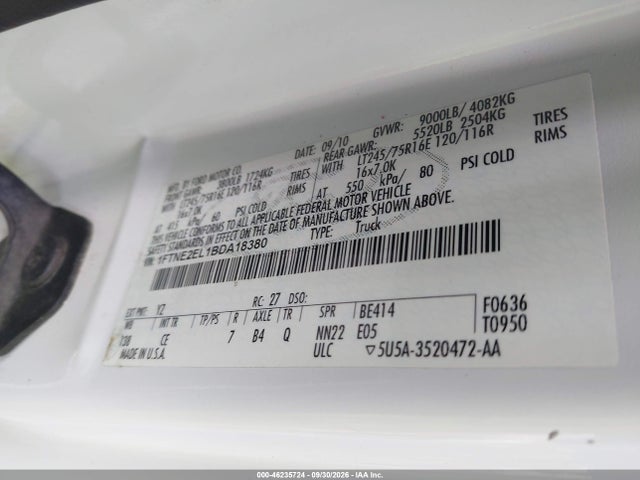 46235724 :رقم المزاد ، 1FTNE2EL1BDA18380 vin ، 2011 Ford E-250 Commercial مزاد بيع