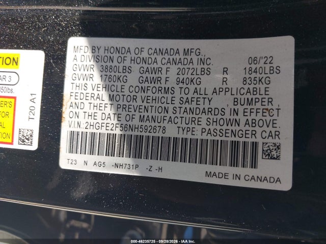 Honda Civic Sport 2022 2HGFE2F56NH592678 Image 9
