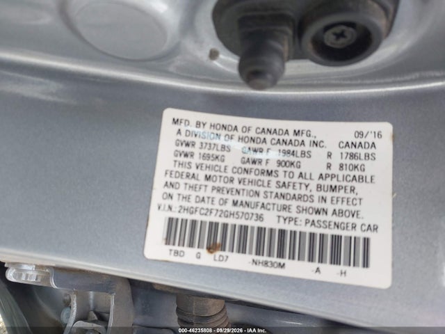 Aukcja sprzedaży 2016 Honda Civic Ex, vin: 2HGFC2F72GH570736, numer aukcji: 46235808