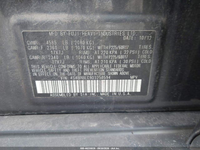2013 Subaru Outback 2.5i Limited მანქანა იყიდება აუქციონზე, vin: 4S4BRBLC9D3250594, აუქციონის ნომერი: 46235829
