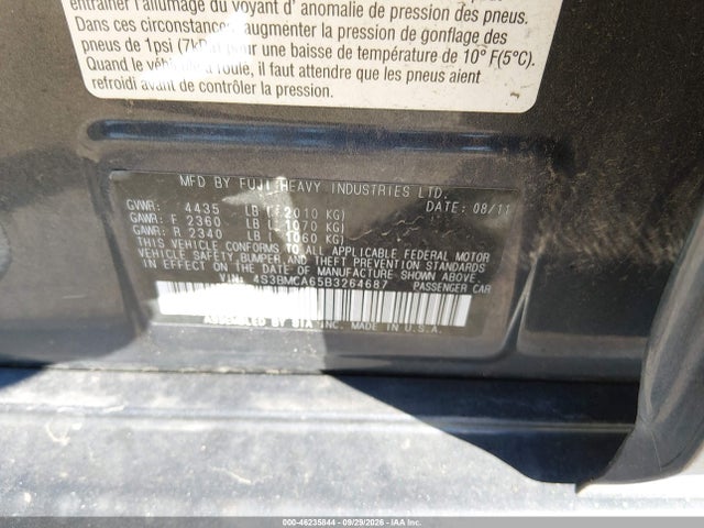 2011 Subaru Legacy 2.5i მანქანა იყიდება აუქციონზე, vin: 4S3BMCA65B3264687, აუქციონის ნომერი: 46235844