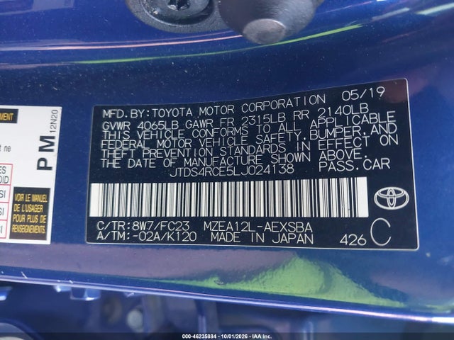 Aukcja sprzedaży 2020 Toyota Corolla Se, vin: JTDS4RCE5LJ024138, numer aukcji: 46235884