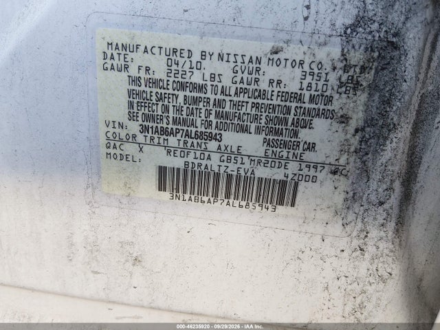 46235920 :رقم المزاد ، 3N1AB6AP7AL685943 vin ، 2010 Nissan Sentra 2.0sr مزاد بيع