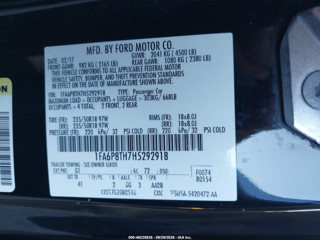 Ford Mustang Ecoboost 2017 1FA6P8TH7H5292918 Image 9