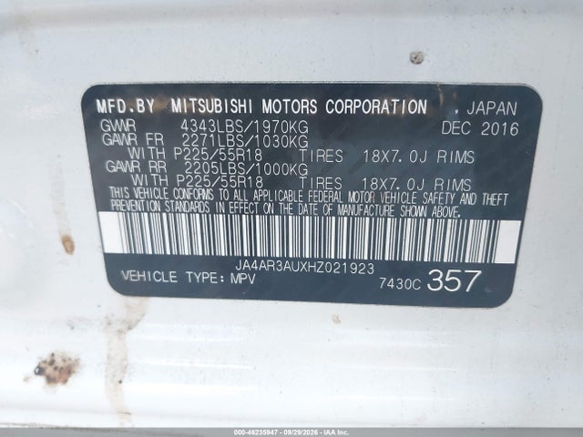 46235947 :رقم المزاد ، JA4AR3AUXHZ021923 vin ، 2017 Mitsubishi Outlander Sport 2.0 Es/2.0 Le مزاد بيع