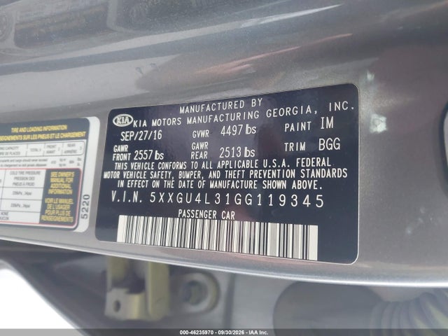 KIA OPTIMA EX 2016 5XXGU4L31GG119345 Image 9