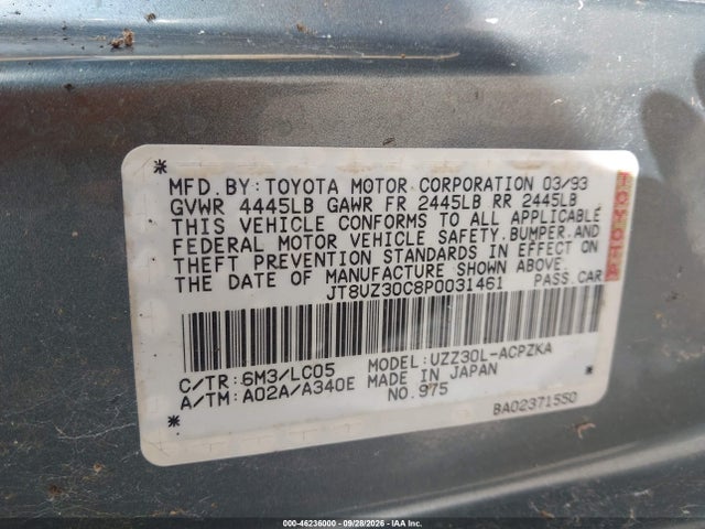 46236000 :رقم المزاد ، JT8UZ30C8P0031461 vin ، 1993 Lexus Sc 400 مزاد بيع
