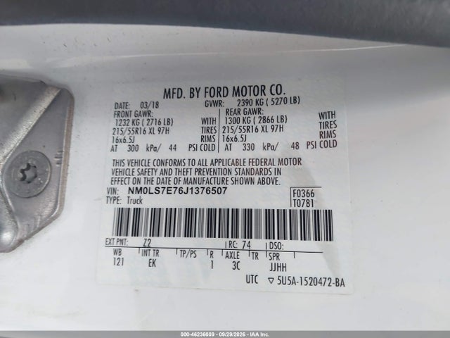 46236009 :رقم المزاد ، NM0LS7E76J1376507 vin ، 2018 Ford Transit Connect Xl مزاد بيع