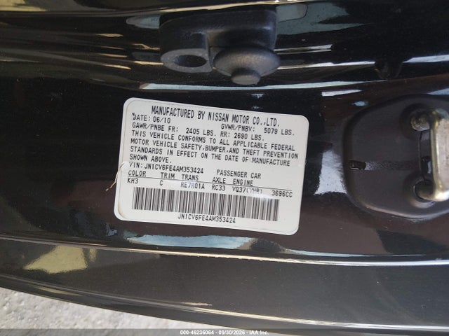 Aukcja sprzedaży 2010 Infiniti G37, vin: JN1CV6FE4AM353424, numer aukcji: 46236064
