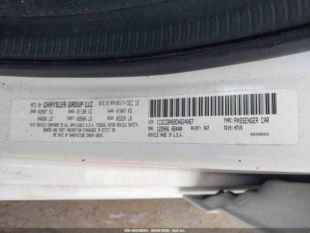 2013 Chrysler 200 Lx მანქანა იყიდება აუქციონზე, vin: 1C3CCBAB9DN624067, აუქციონის ნომერი: 46236084